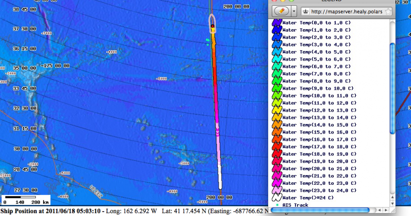 Sea surface temperature along Healy track